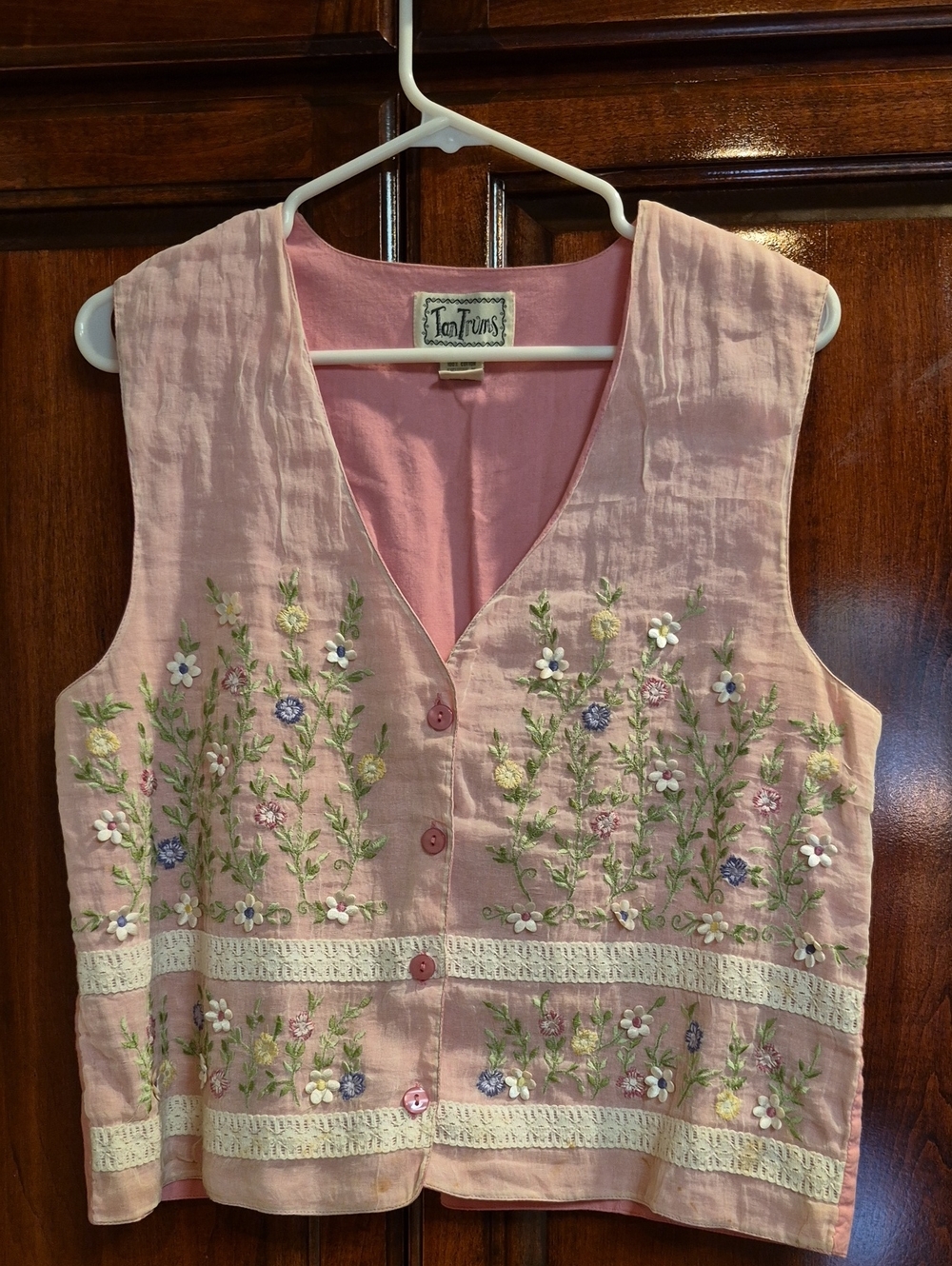 vintage pink TanTrums vest embroidered floral Size M